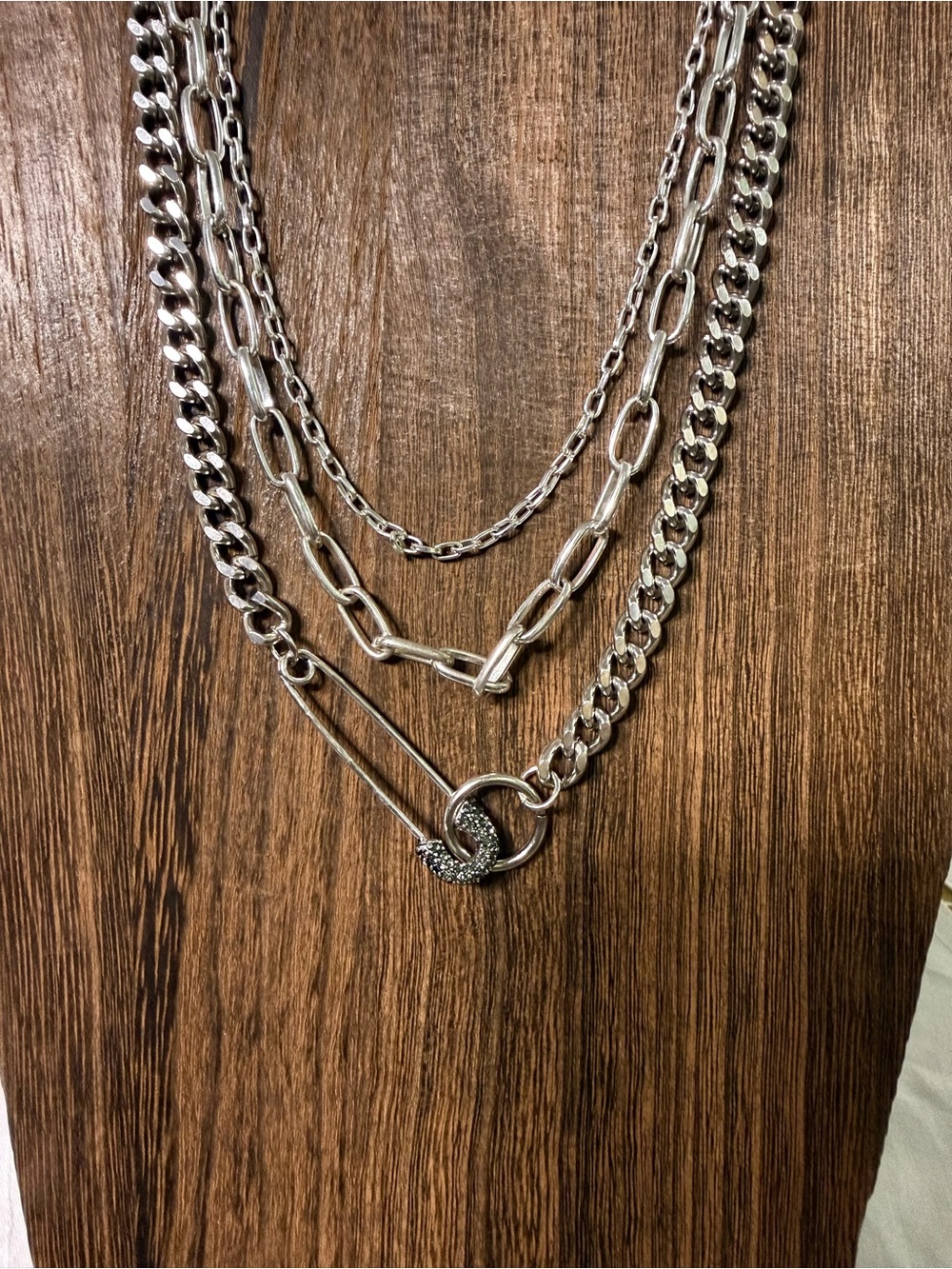 Layered Silver Chain Necklace Set - Picture 3 of 4